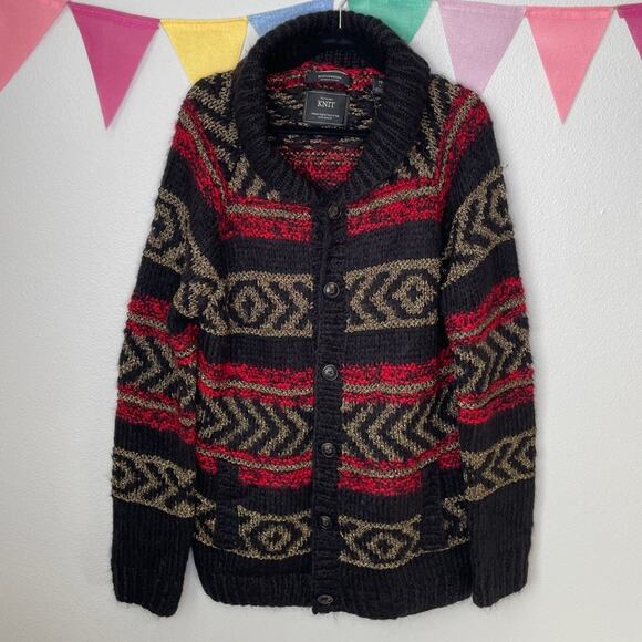 Scotch & Soda Sweaters - NWT Scotch & Soda Black/Red Gold Metallic Button Front Cardigan Sweater | XL